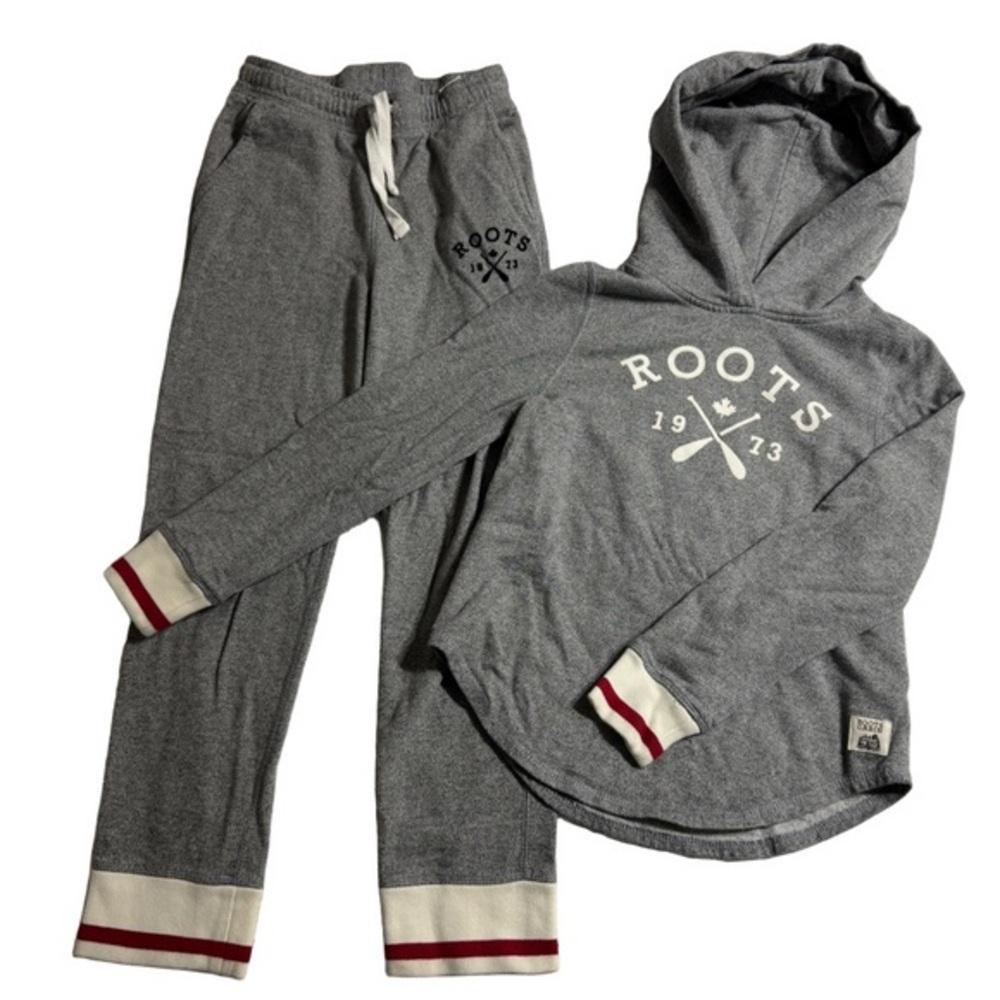 Roots Kids Cabin Gray Hoodie and Joggers Set Size 9/10 Youth Large Unisex